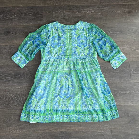 Gretchen Scott Borderline Dress Blue Scarfy Lined Medium Coquette Cottagecore - Picture 3 of 11